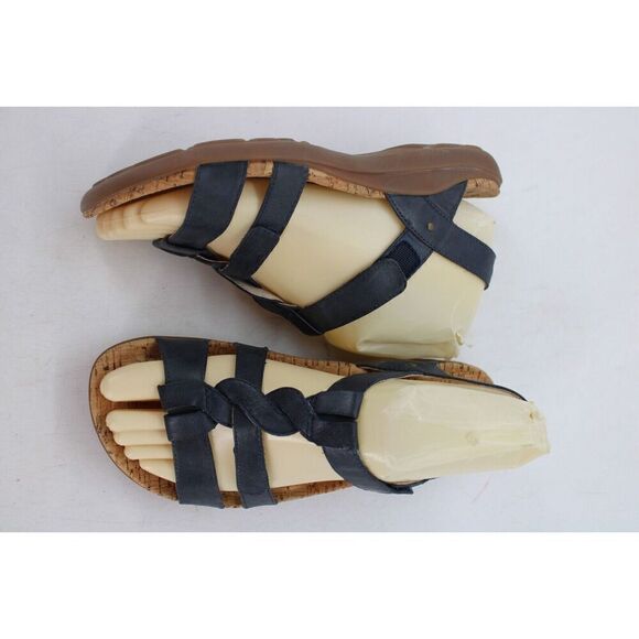 Abeo Women's Bea Braid US 6p Leather Navy Strappy Flats Sandals Shoes - Picture 2 of 11